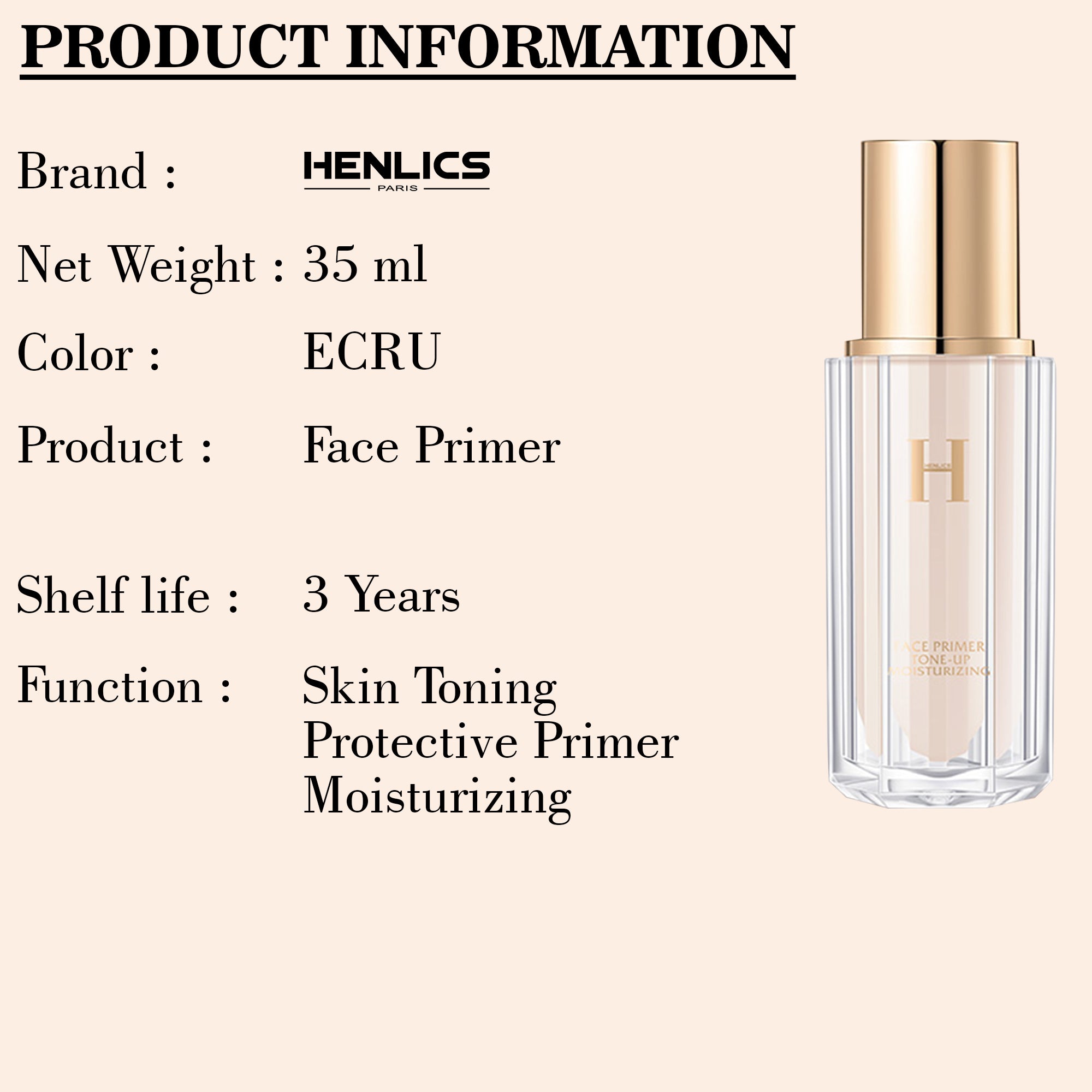 Henlics Face Primer Tone-Up Moisturizing Cream